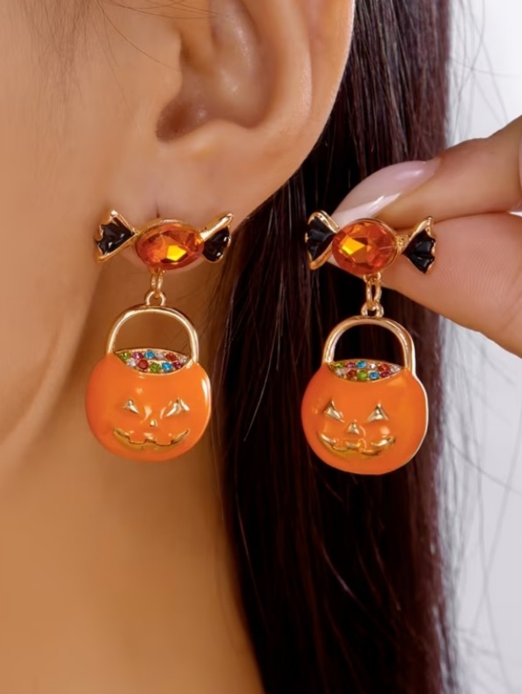 Halloween Pumpkin Candy Bag Drop Earrings - Orange